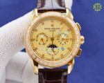 Swiss Replica Patek Philippe Calatrava Moonphase Diamond Bezel Yellow Gold Dial Watch